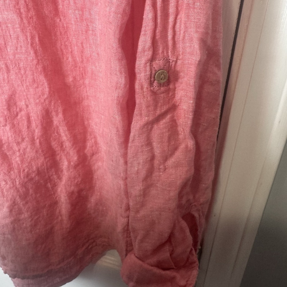 Sigrid Olsen 100% Linen Coral Button-Down Long Sleeve Shirt Womens Small - Picture 4 of 5